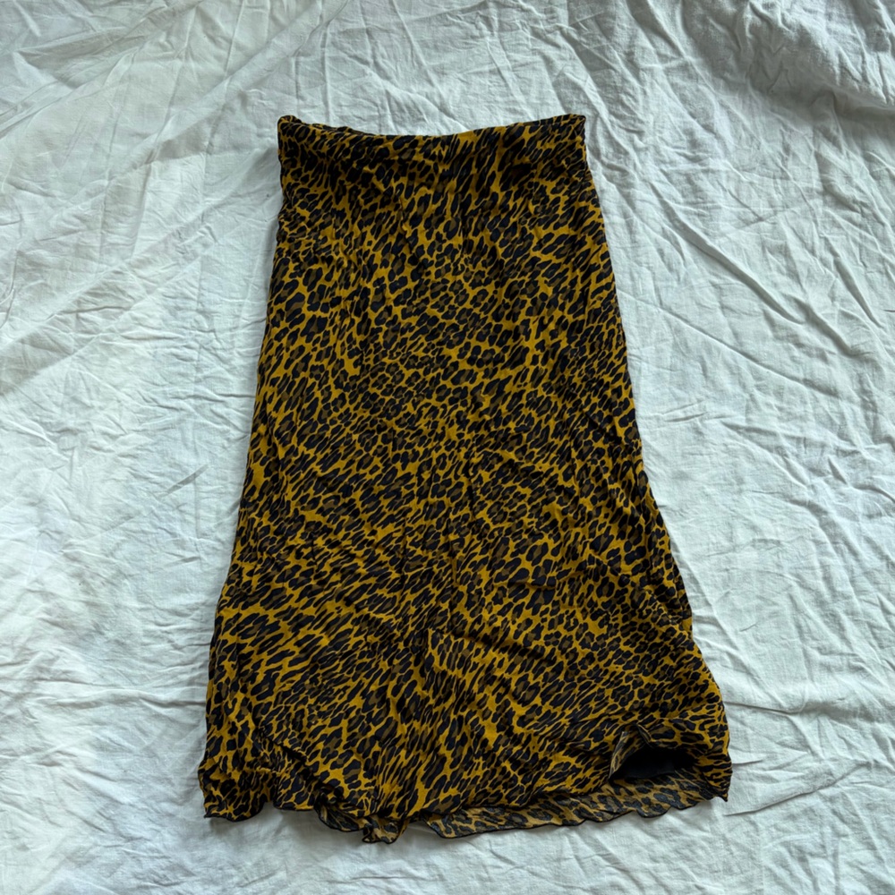 Womens Leopard Print Midi Skirt - Mustard Black